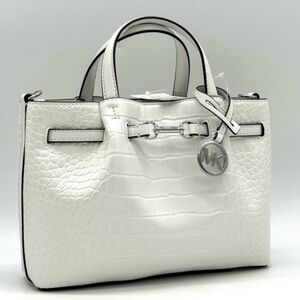 Michael Kors Carson Small Crocodile Embossed Satchel Bag Optic White